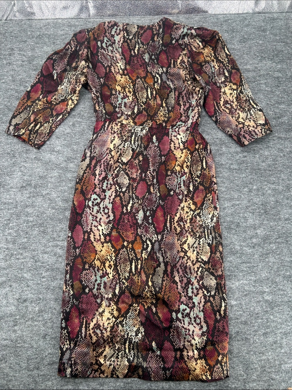 Rebecca Taylor Burgundy Rust Snake-Print Wrap Midi Dress Size 2 - Picture 6 of 15